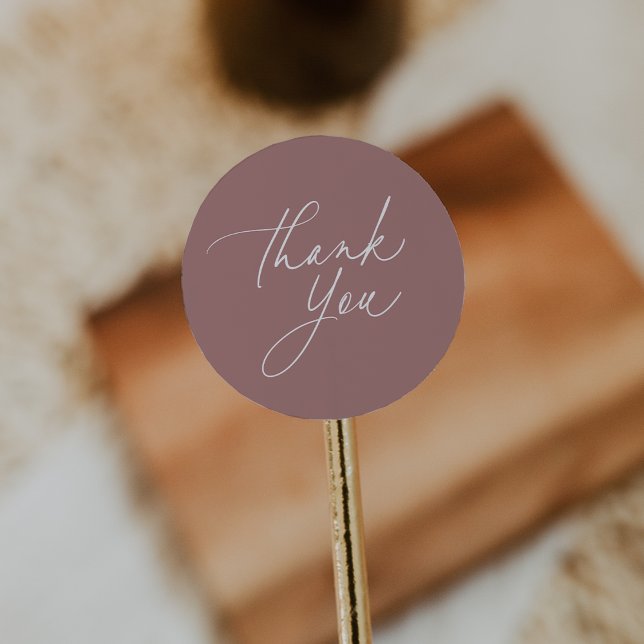 Simple Dusty Rose Calligraphy Script Thank You Classic Round Sticker (Creator Uploaded)