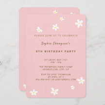 Simple Dusty Rose Cute Daisies Girl Birthday Party