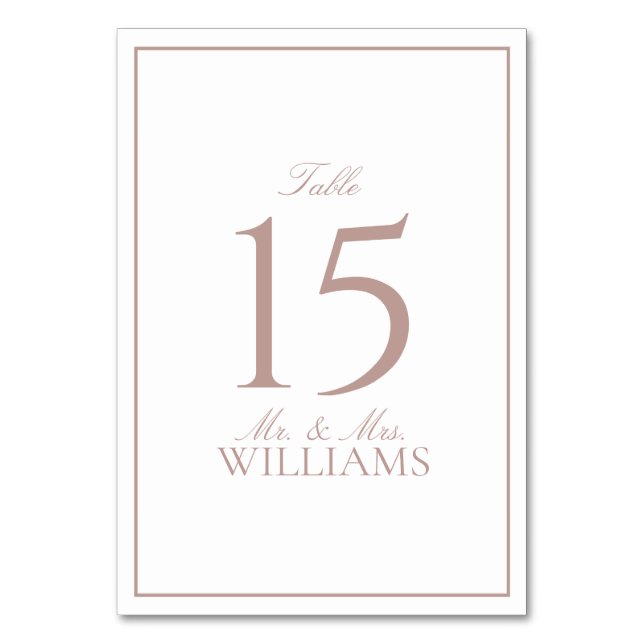Simple Dusty Rose Elegant Calligraphy Wedding Table Number (Front)