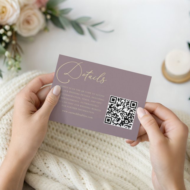 Simple Dusty Rose & Gold QR Code Wedding Details Enclosure Card (Creator Uploaded)