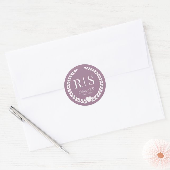 Simple Dusty Rose Mauve Monogram Classic Round Sticker (Envelope)