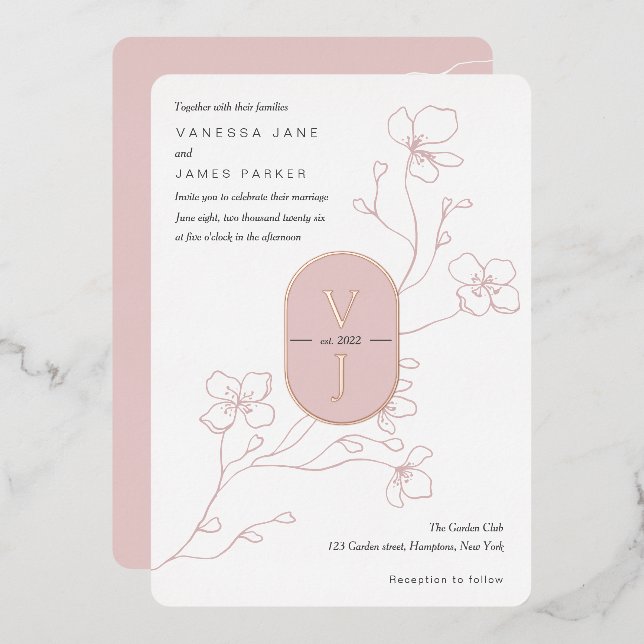 Simple dusty rose modern floral rose gold wedding (Front/Back)