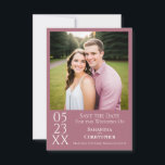 Simple Dusty Rose Modern Minimalist Photo Wedding Save The Date<br><div class="desc">This save the date card is modern, minimalist and simple yet elegant. It features a square photo on a dusty rose or mauve pink background with your wedding date spelled out artistically in vertical numbers. Great way to let your friends and family know to mark their calendars for your upcoming...</div>
