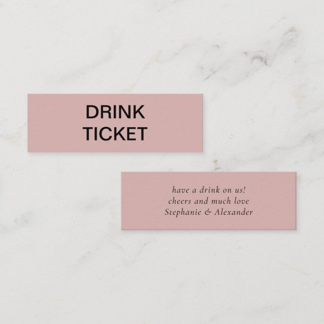 Simple Dusty Rose Newlywed Wedding Drink Ticket (Front/Back)