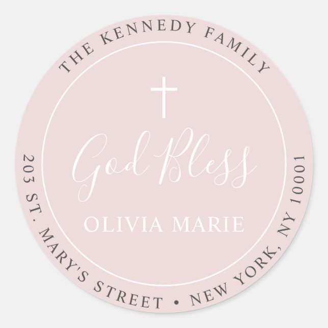 Simple Dusty Rose Pink Baptism Address Label (Front)