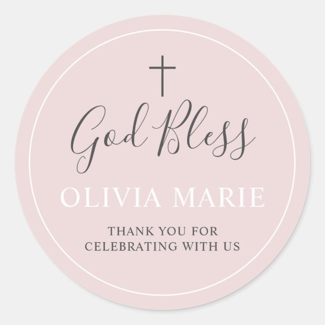 Simple Dusty Rose Pink Baptism Thank You Favour Classic Round Sticker (Front)