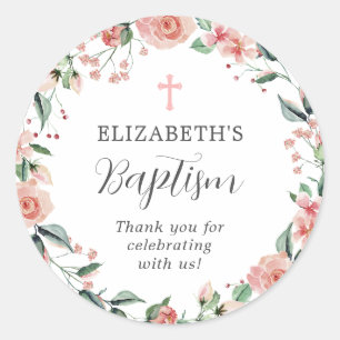 Simple Dusty Rose Pink Baptism Thank You Favour Classic Round Sticker