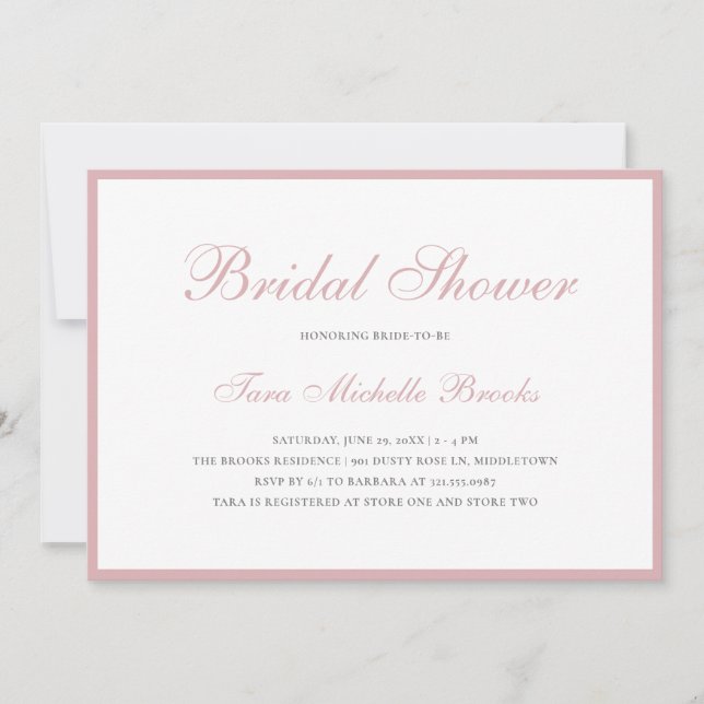 Simple Dusty Rose Pink Elegant Bridal Shower Invitation (Front)