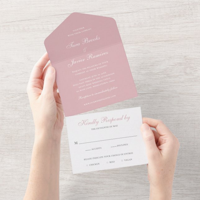 Simple Dusty Rose Pink Elegant Wedding  All In One Invitation (Tearaway)
