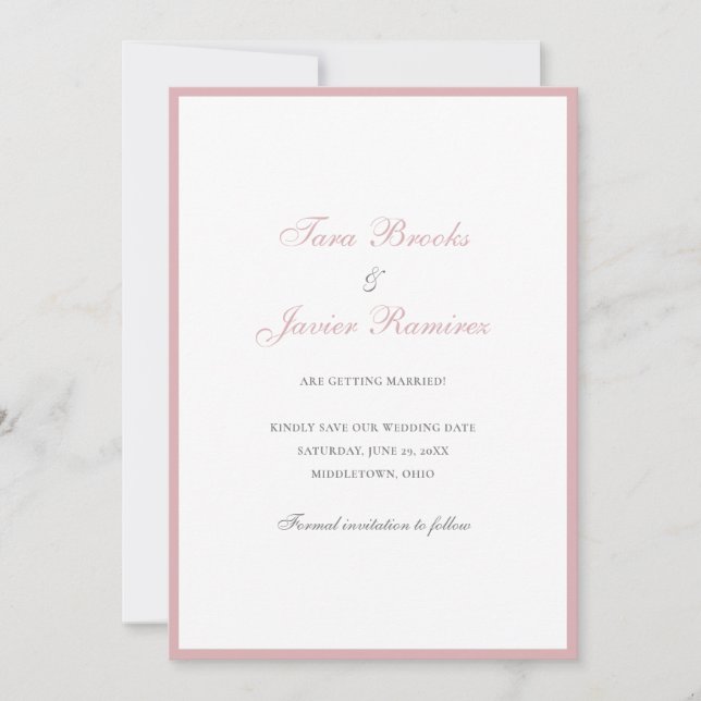 Simple Dusty Rose Pink Formal Elegant Wedding Save The Date (Front)