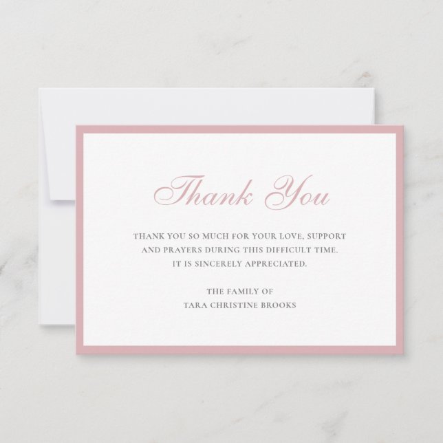 Simple Dusty Rose Pink Sympathy Funeral Thank You Card (Front)