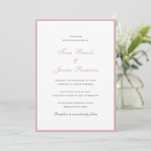 Simple Dusty Rose Pink Traditional Elegant Wedding Invitation