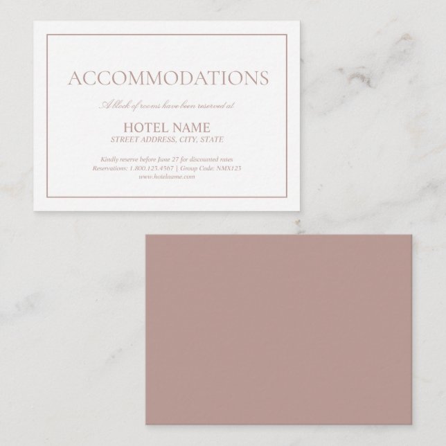 Simple Dusty Rose Script Wedding Accommodations Enclosure Card (Front/Back)