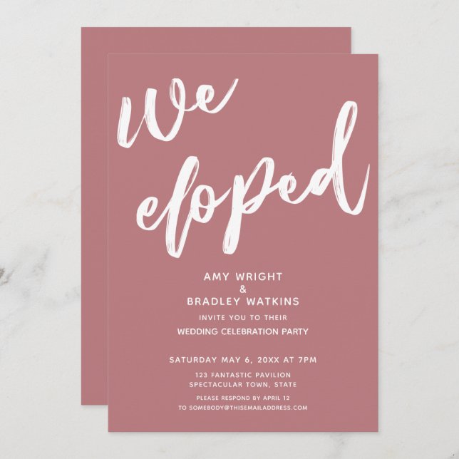 Simple Dusty Rose We Eloped Wedding Reception Invitation (Front/Back)