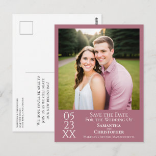Simple Dusty Rose Wedding Save the Date Photo Postcard