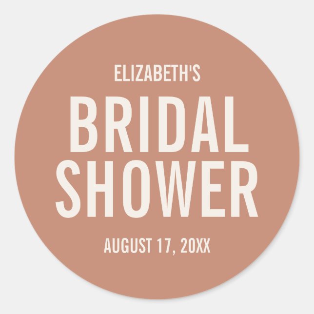 Simple Dusty Terracotta Typography Bridal Shower Classic Round Sticker (Front)