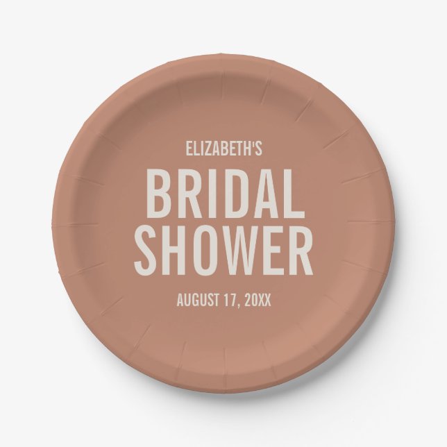 Simple Dusty Terracotta Typography Bridal Shower Paper Plate (Front)