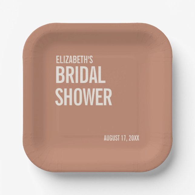 Simple Dusty Terracotta Typography Bridal Shower Paper Plate (Front)