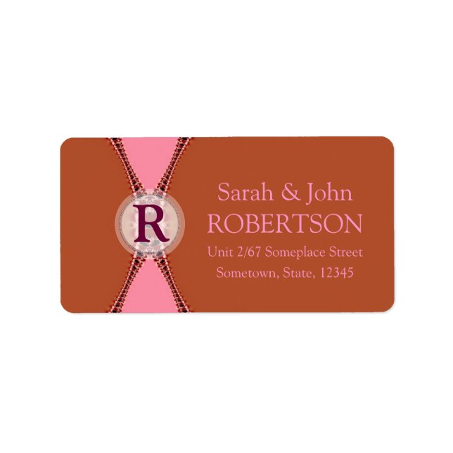 Simple Earth Pink Monogram Address Label (Front)