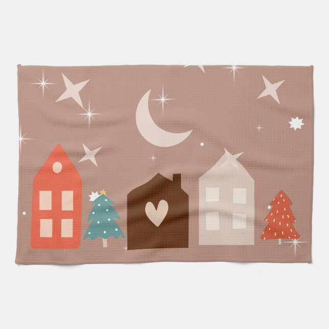 Simple Earth Tone Merry Christmas  Tea Towel (Horizontal)