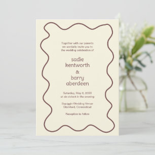 Simple Earthy Brown Squiggle Frame Modern Wedding Invitation