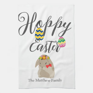simple easter bunny Happy Easter family Tea Towel