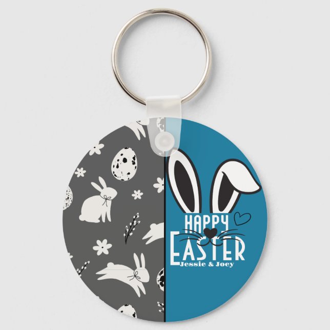 simple easter bunny simple cute family custom  key ring (Front)