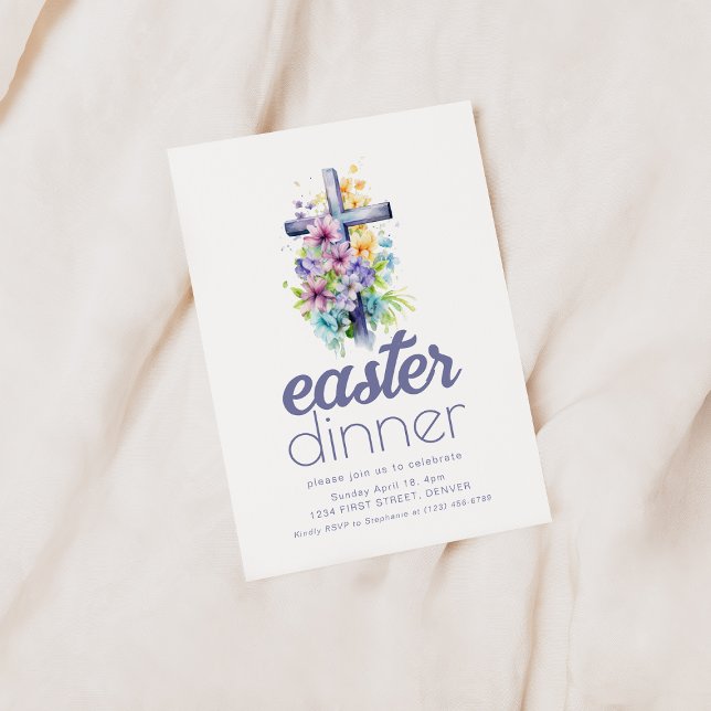Simple Easter Dinner Invite Template with Cross (Creator Uploaded)