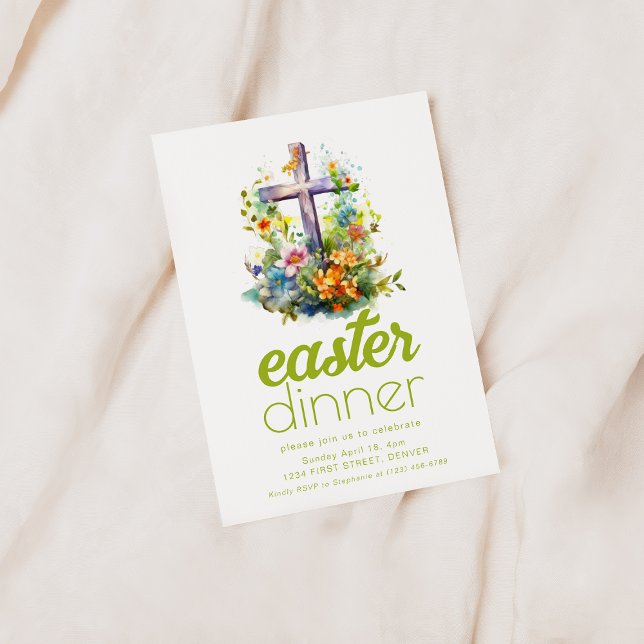 Simple Easter Dinner Invite Template with Cross (Creator Uploaded)