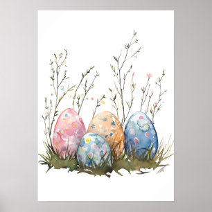 Simple Easter Eggs Watercolor Minimalistic Poster