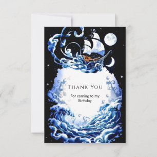 Simple Editable Adventure Pirate Birthday Thank You Card