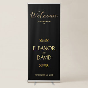 Simple editable black luxury gold welcome wedding retractable banner
