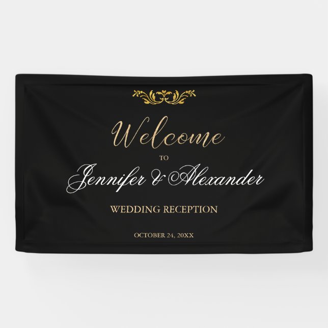 Simple editable luxury black gold welcome wedding banner (Horizontal)