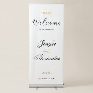 Simple editable luxury white gold welcome wedding retractable banner
