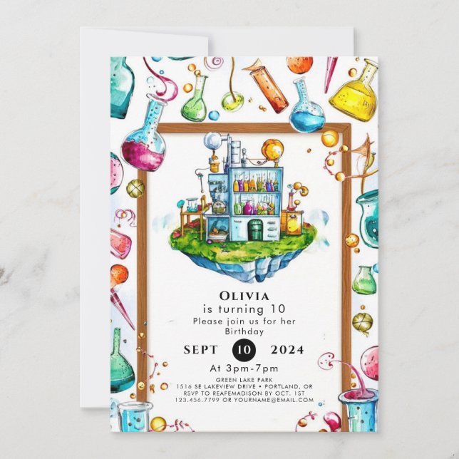 Simple Editable Magic Scientist Birthday Invitation (Front)