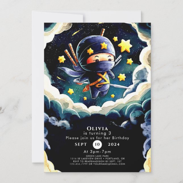 Simple Editable Ninja Birthday Invitation (Front)