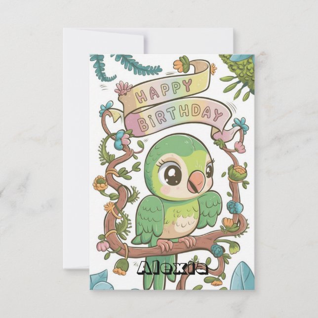 Simple Editable Parrot Digital Birthday Card (Front)