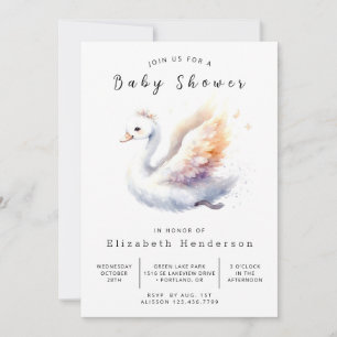 Simple Editable Swan Baby Shower Invitation