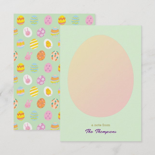 Simple Egg & Easter Painted Eggs Pattern Green Thank You Card (Front/Back)