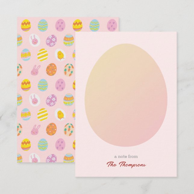 Simple Egg & Easter Painted Eggs Pattern Soft Pink Thank You Card (Front/Back)