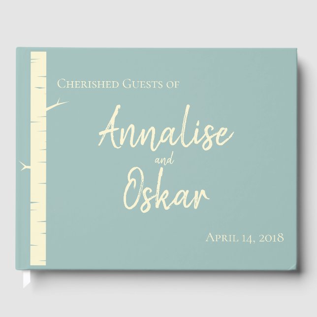 Simple Eggshell Blue Birch Wedding Guestbook (Front)