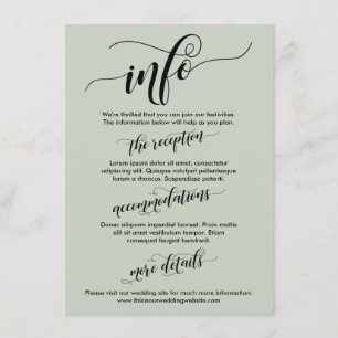 Simple Elaborate Script Wedding Info Sage Green Enclosure Card