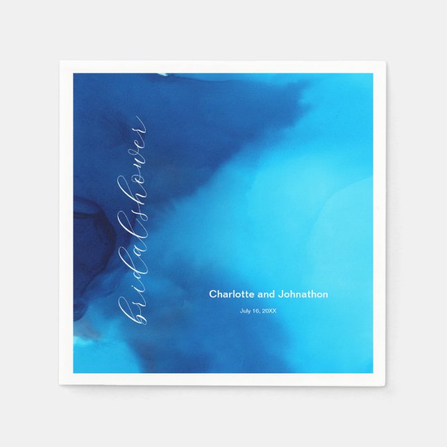 Simple Electric Blue Modern Flowing Ink Napkin (Front)