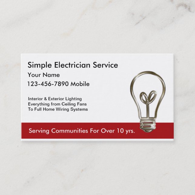 Simple Electrician Business Cards (Front)
