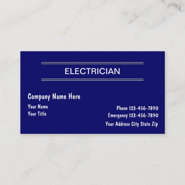 Simple Electrician Business Cards (Front)