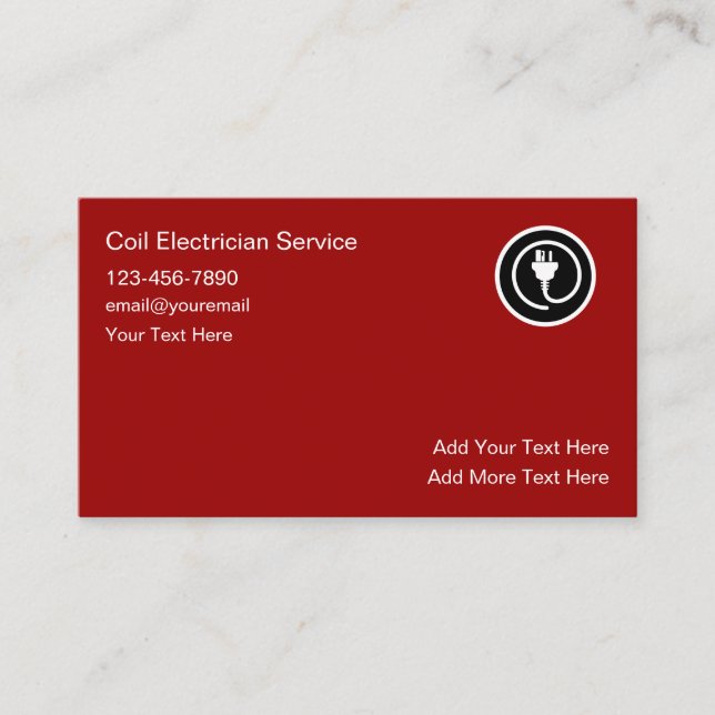 Simple Electrician Business Cards Red (Front)