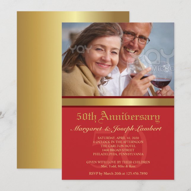Simple Elegance 50th Wedding Anniversary Invite (Front/Back)