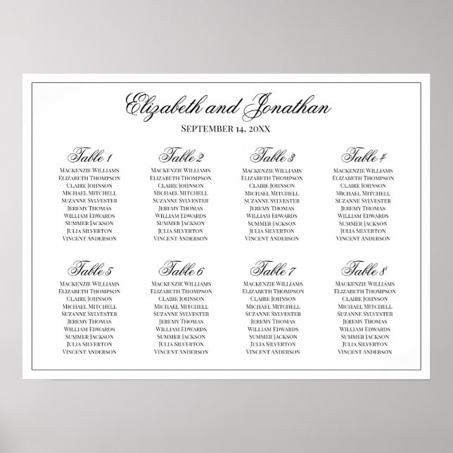 Simple Elegance 8 Table Wedding Seating Chart (Front)