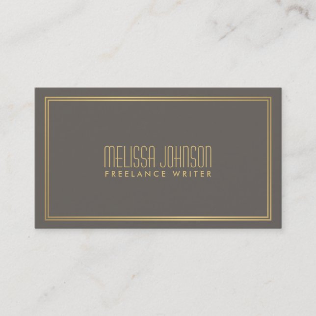 Simple Elegance Art Deco Style Grey/Faux Gold Business Card (Front)