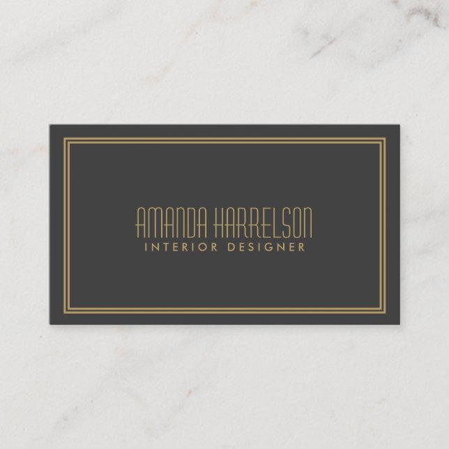 Simple Elegance Art Deco Style Grey/Gold Business Card (Front)